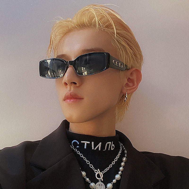 嘻哈墨镜太阳眼镜长方形窄框黑色蹦迪潮牌街拍青年男眼睛潮女复古