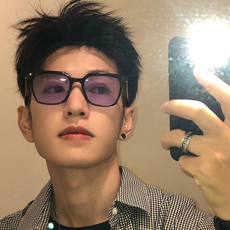 韩版墨镜男款方形显瘦个性防紫外线强光开车专用紫色镜片可配近视