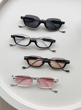 复古半框墨镜男ins酷街拍时尚方形浅茶色太阳眼镜潮个性小框网红