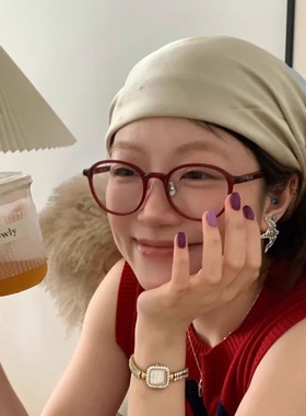 安可拉红色超轻TR显瘦圆框光学镜复古时髦方圆脸近视女可配有度数