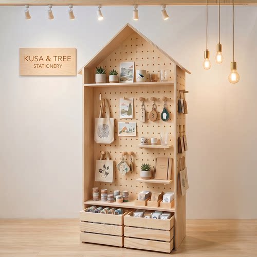 实木洞洞板宠物用品展示收纳柜