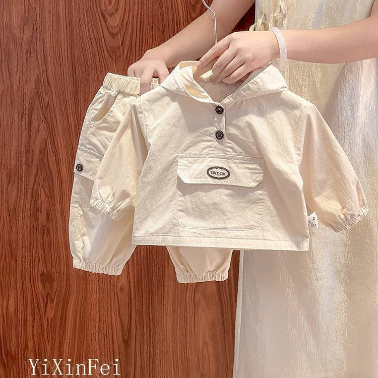 婴儿连帽卫衣套装春秋装新款男女宝宝口袋长袖长裤休闲运动两件套