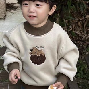 婴儿加绒半高领卫衣秋冬新款 百搭宽松卡通保暖洋气上衣 男宝宝韩版
