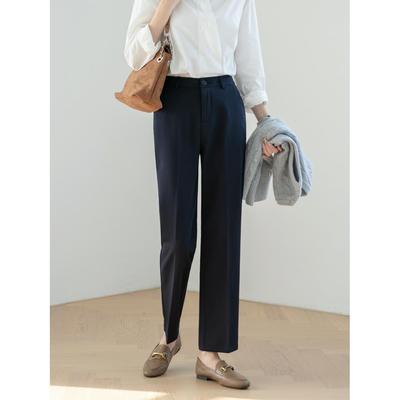 直筒西装裤女春秋薄款高腰垂坠显腿直蓝色窄版休闲西装阔腿长裤