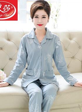 春秋季睡衣女中老年中年妈妈纯棉长袖加大码老年人家居服全棉套装