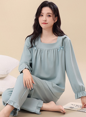 浪莎纯棉睡衣女春秋款长袖2026新款中老年妈妈秋季薄款全棉家居服