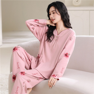 浪莎睡衣女春秋款纯棉长袖薄款2025新款秋冬季套头大码家居服套装