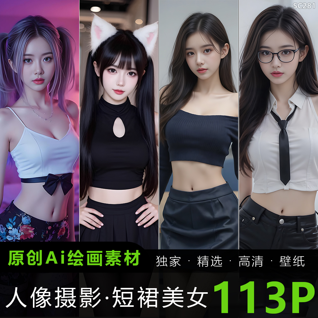 AI绘画美腿美女写真照片人像现代丝袜性感短裙摄影写实图片素材4K