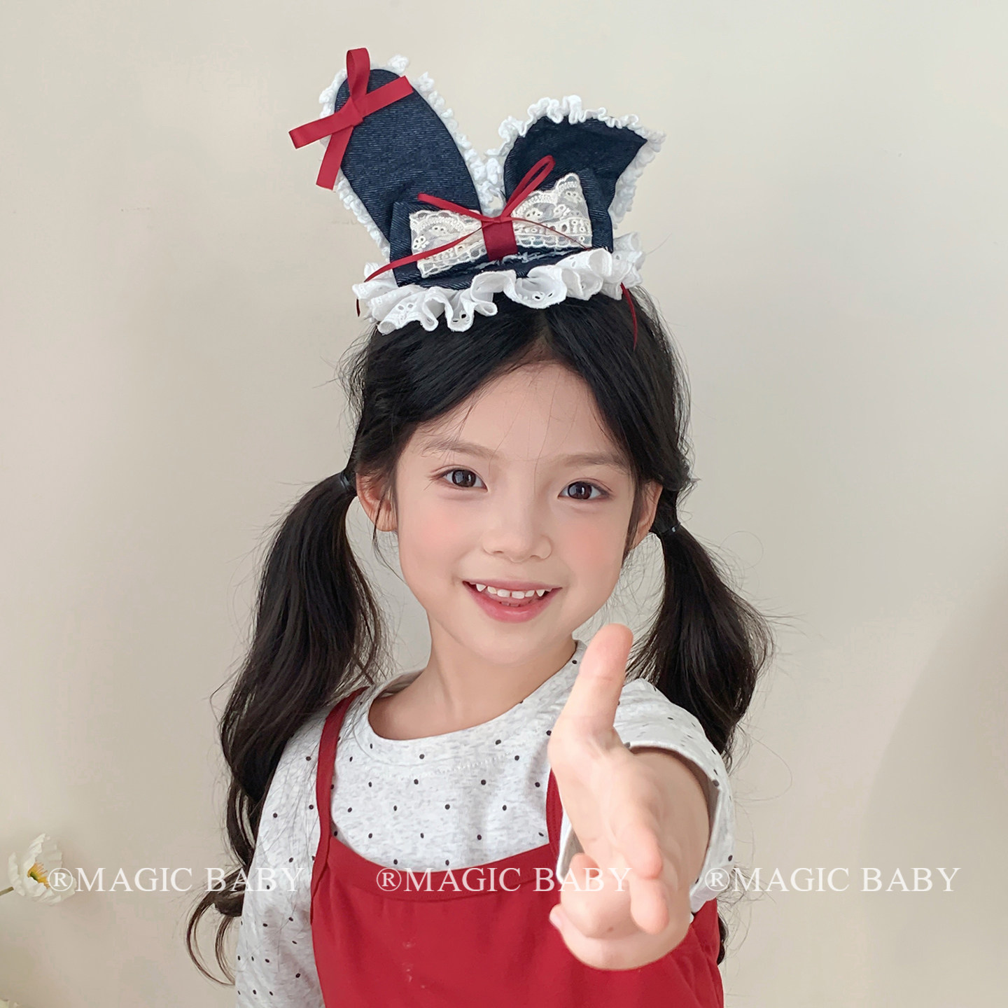 甜酷可爱牛仔蝴蝶结兔子警官头饰宝宝立体兔耳朵夹子发卡2025年新,童装/婴儿装/亲子装,发饰,淘宝优惠券,粉丝福利购,淘宝优惠卷