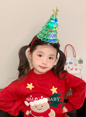 会发光森系圣诞树发箍儿童圣诞节日演出发饰儿童圣诞帽头箍头饰