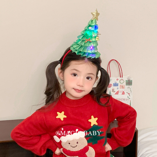 会发光森系圣诞树发箍儿童圣诞节日演出发饰儿童圣诞帽头箍头饰