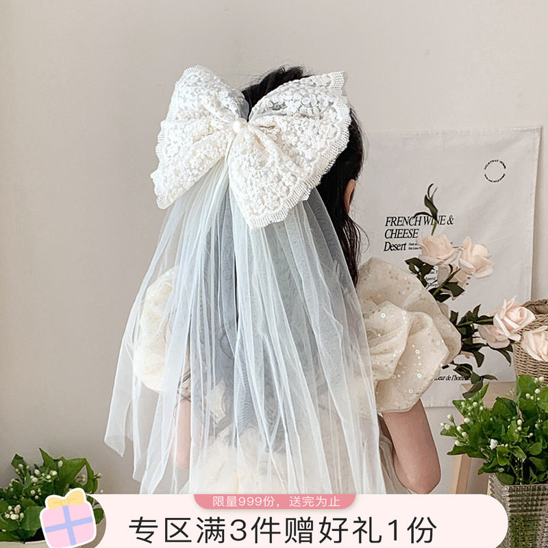 超大网纱蝴蝶结头纱生日头饰图片