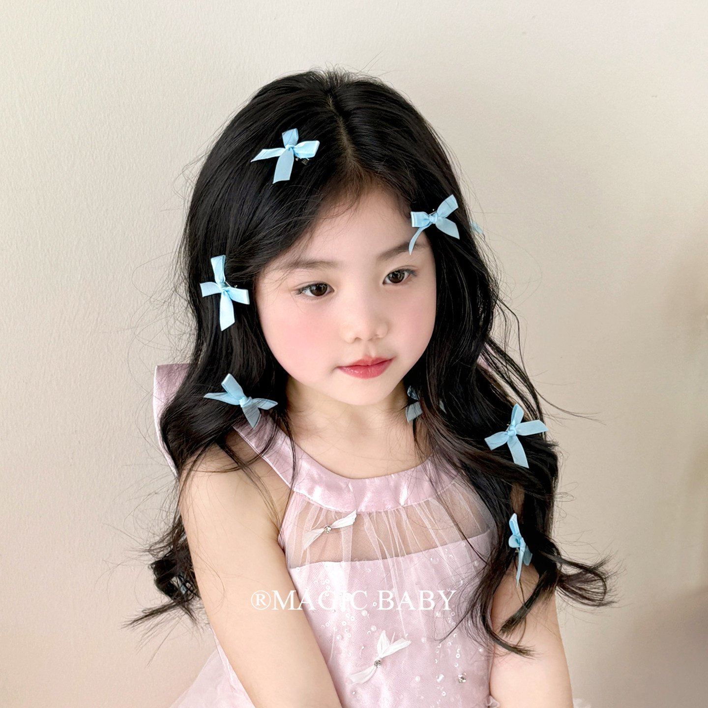 天蓝色小号丝带蝴蝶结发夹宝宝迷你夹子小女孩漂亮发卡儿童头饰