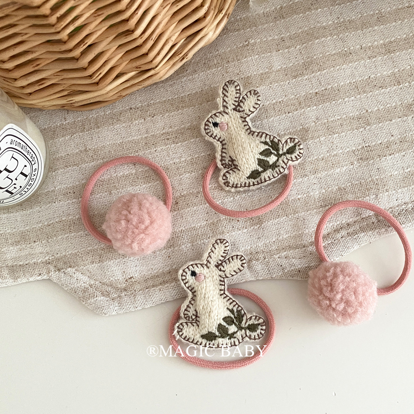 2件套 秋冬韩系粉色可爱小兔子发圈女宝宝扎发头绳甜美皮筋头饰,童装/婴儿装/亲子装,发饰,淘宝优惠券,粉丝福利购,淘宝优惠卷