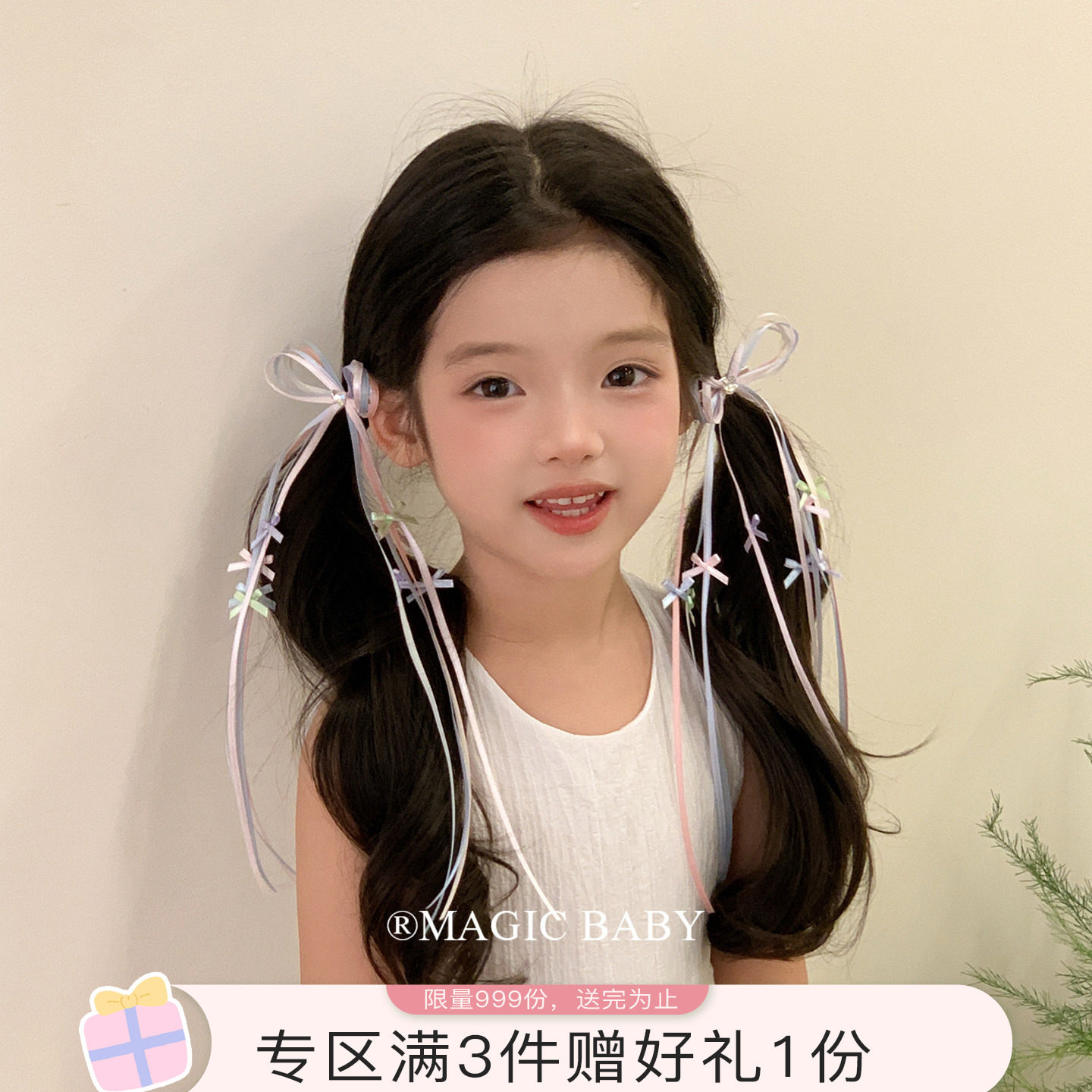 魔丽宝贝森系长飘带蝴蝶结发夹										