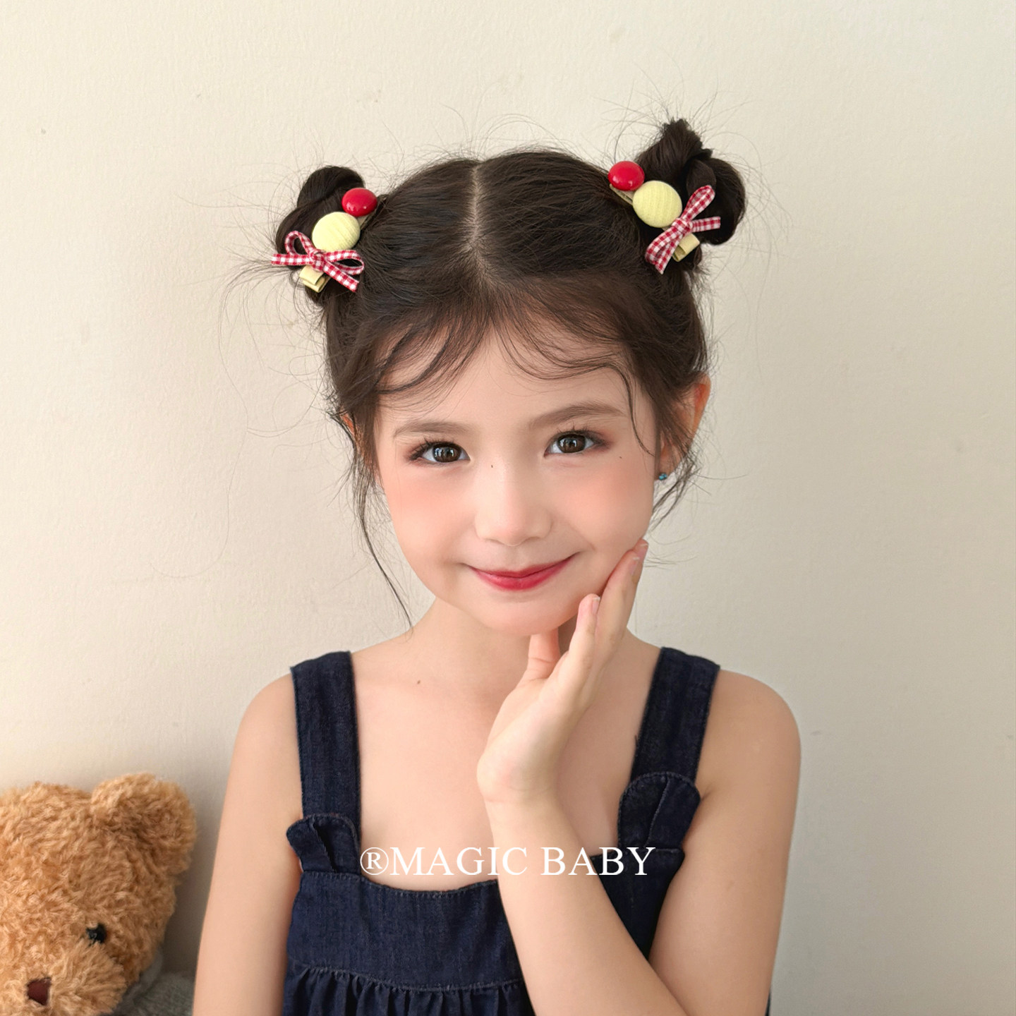 韩系撞色格纹蝴蝶结糖豆发夹宝宝夹子头饰小女孩漂亮发卡儿童卡子图片