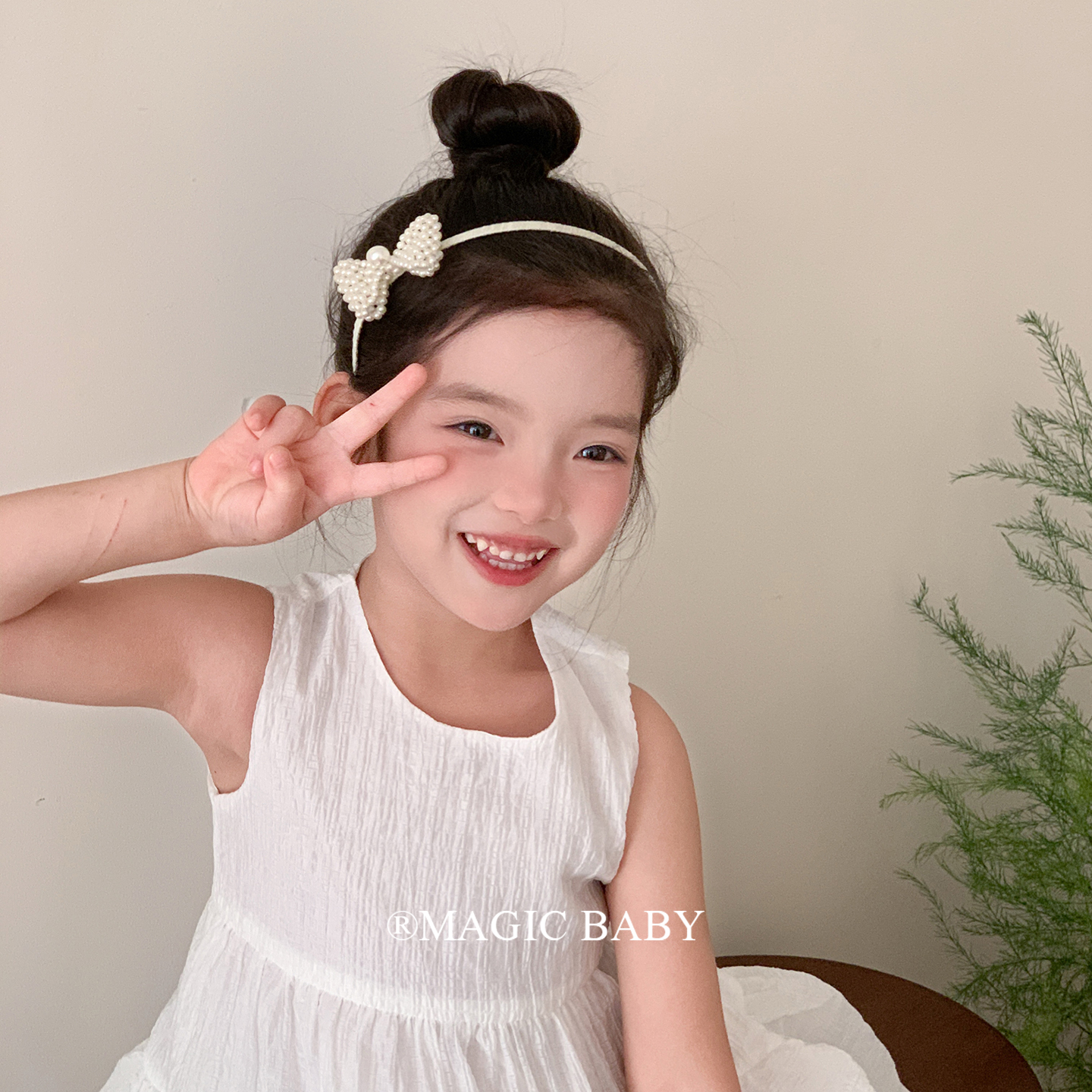 魔丽宝贝气质珍珠蝴蝶结发箍