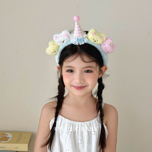 卡通可爱毛绒生日帽小熊发箍小女孩甜美洗脸头箍游乐园拍照发饰
