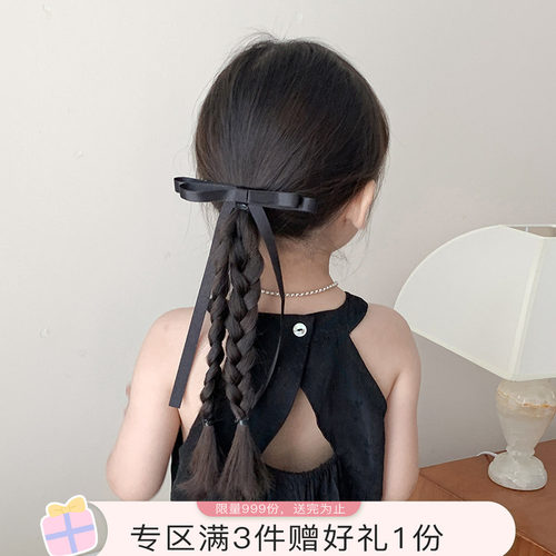 魔丽宝贝黑色缎面蝴蝶结发夹
