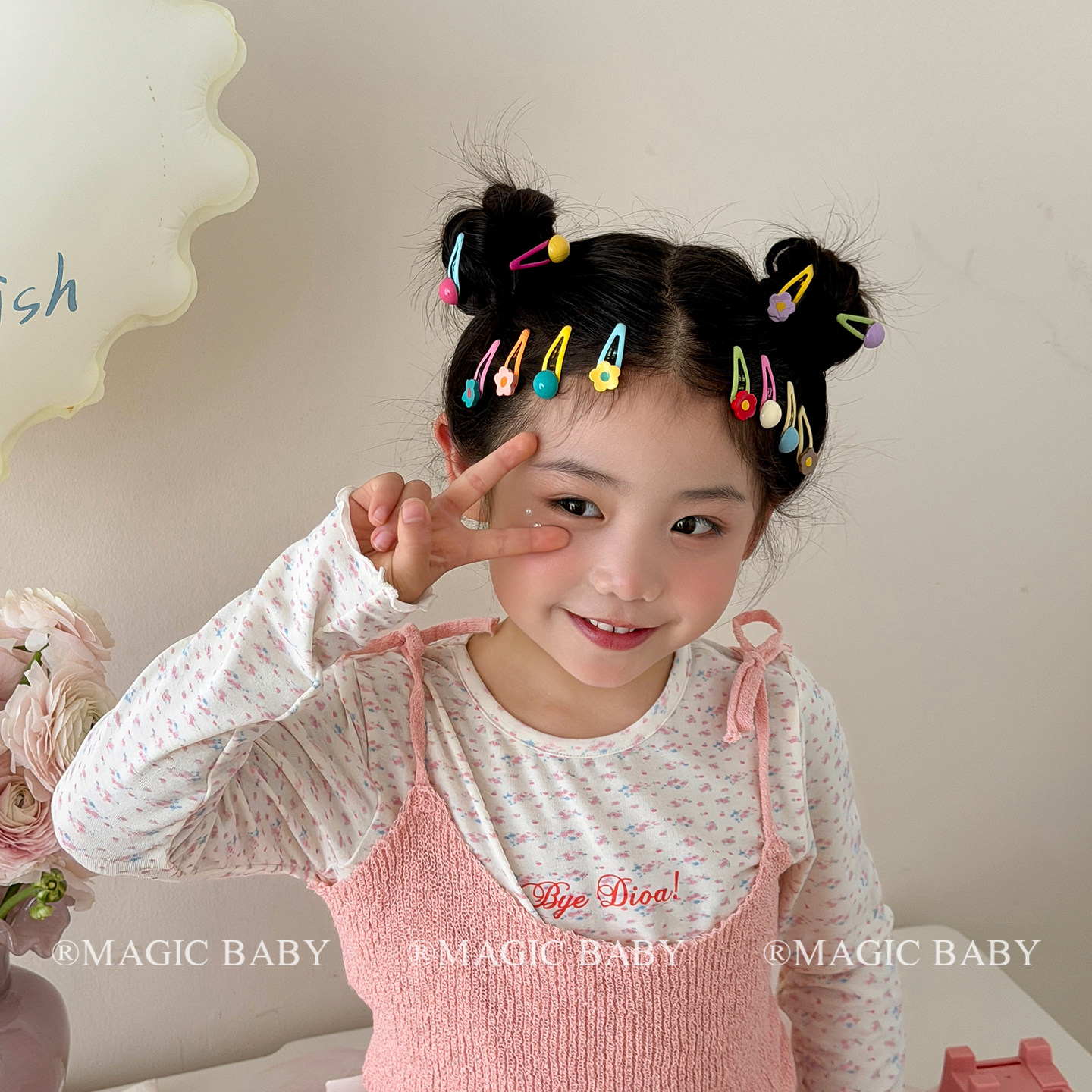 夏季新款彩色花朵发夹儿童小号bb夹宝宝甜美发圈扎小揪揪发绳头饰