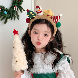宝宝彩色立体毛绒小鹿角圣诞节发箍儿童糖果小雪人发夹女头饰发饰