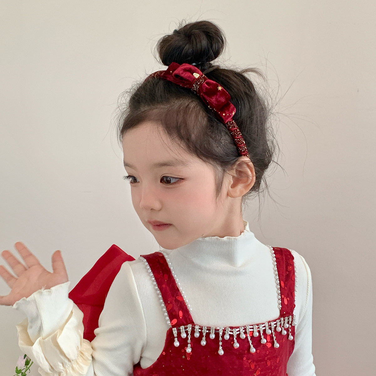 红色丝绒蝴蝶结发箍新年儿童头饰过年拜年喜庆公主头箍女童发饰