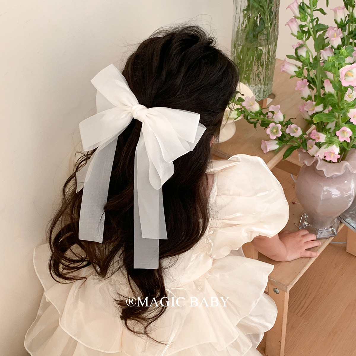 珍妮公主 米白色珠光网纱飘带蝴蝶结发夹儿童头饰甜美气质夹子,童装/婴儿装/亲子装,发饰,淘宝优惠券,粉丝福利购,淘宝优惠卷