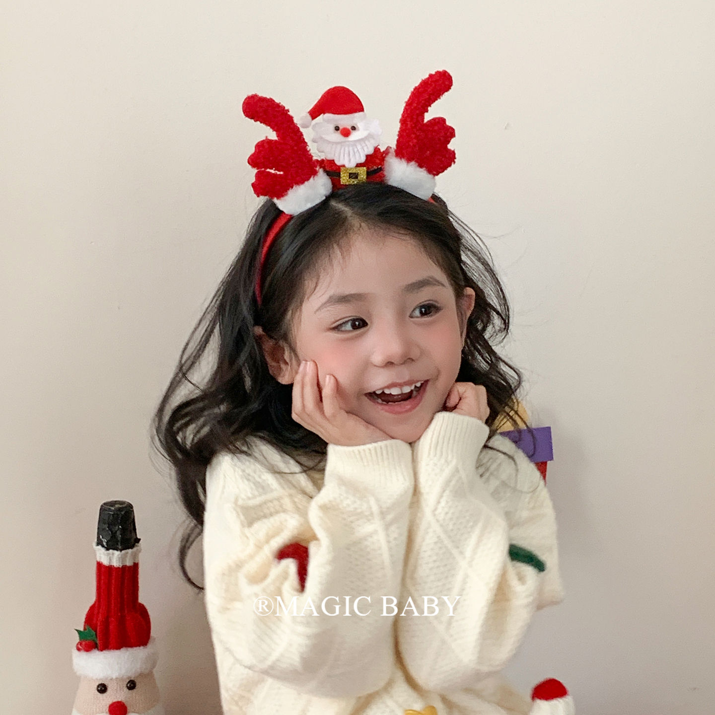 可爱立体红色毛绒圣诞老人发箍