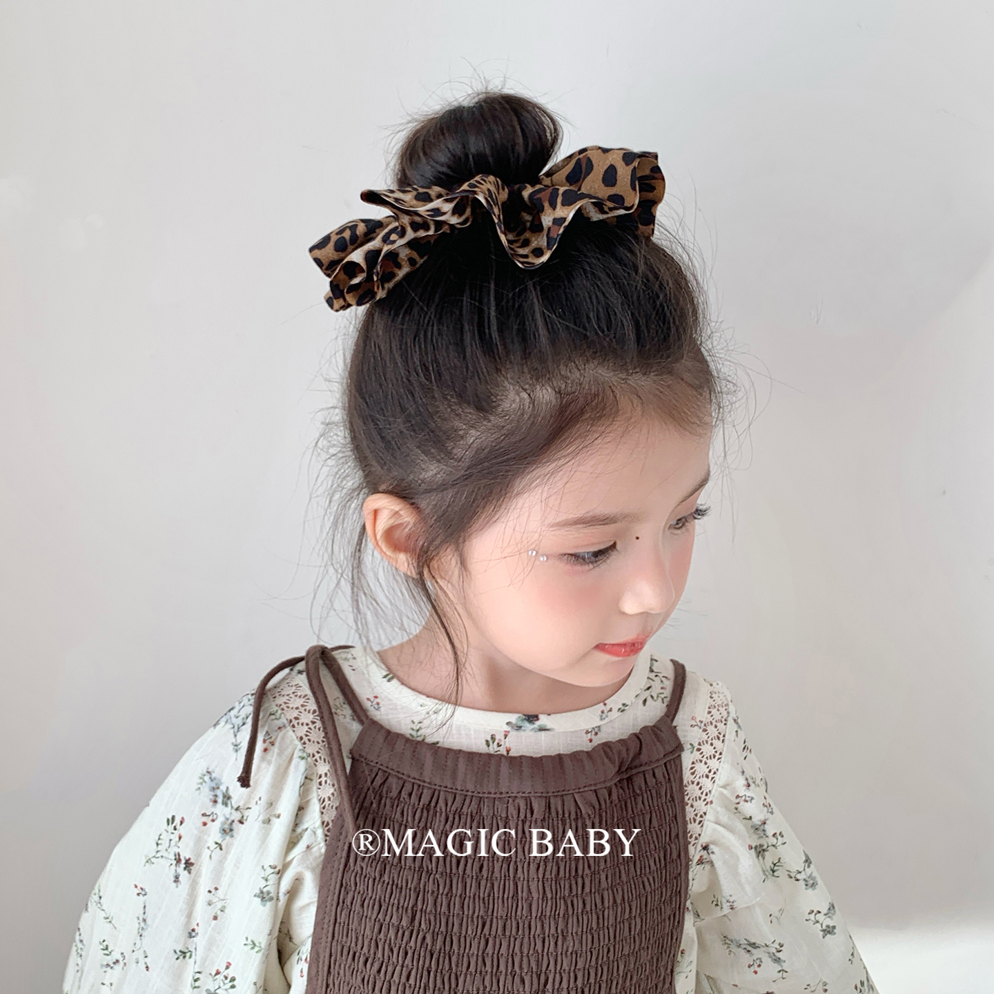 复古豹纹大肠发圈儿童韩系高级感蝴蝶结发绳发箍可爱猫咪发夹头饰