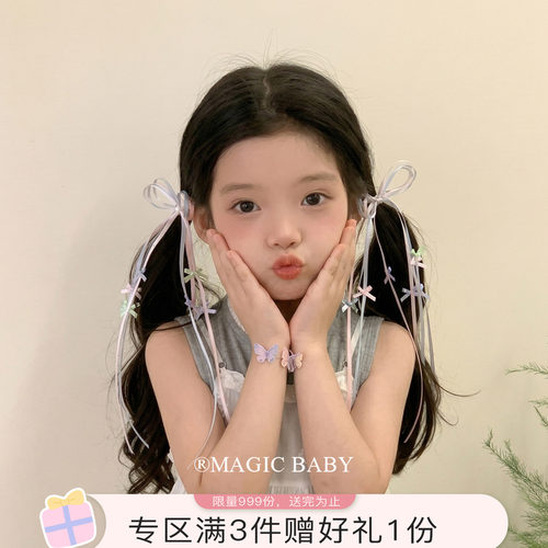 超仙彩色长飘带蝴蝶结发夹女孩高颜值漂亮发卡女童马尾夹发饰夹子