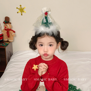 儿童超仙可爱羽毛毛球圣诞帽发夹宝宝圣诞节头饰发卡拍照道具发饰