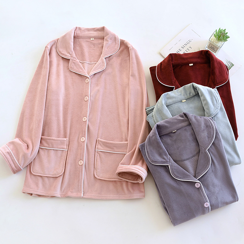 家居服上衣保暖海岛绒开衫宽松