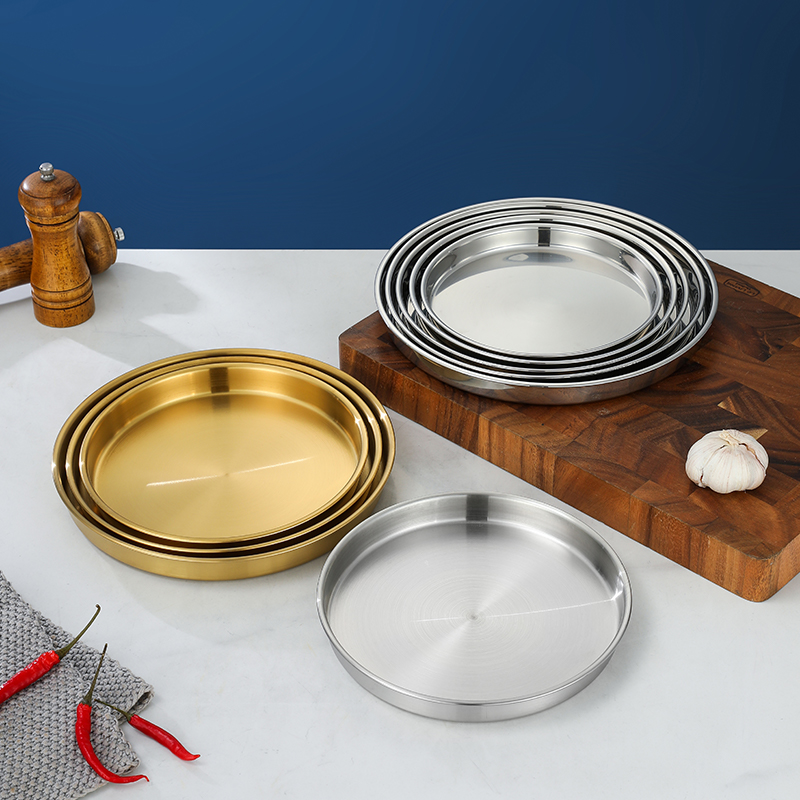 韩式不锈钢圆盘大托盘平底浅盘