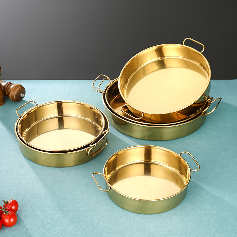 不锈钢金色大盘子圆形带耳平底镀金圆盘大号深盘双耳托盘餐具商用,餐饮具,盘,淘宝优惠券,粉丝福利购,淘宝优惠卷
