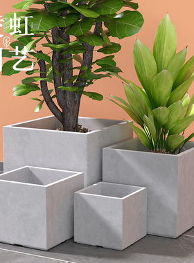 正方形水泥花盆特大号大口径简约白色黑色绿植盆栽户外庭院仙人掌