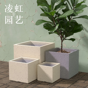绿植盆栽仿花岗岩厂家直销 凌虹正方形水泥花盆特大号简约北欧风格