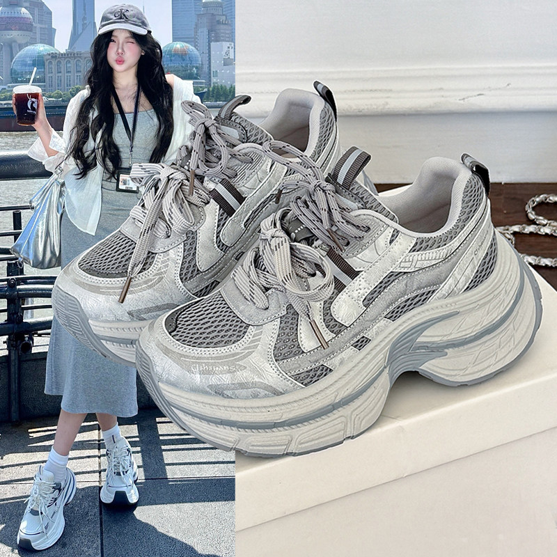 厚底小个子增高网面灰色老爹鞋女2026春季新款休闲百搭拼色休闲鞋,女鞋,时尚休闲鞋,淘宝优惠券,粉丝福利购,淘宝优惠卷