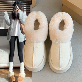 白色厚底皮毛一体保暖雪地靴女鞋2025新款冬季加绒百搭东北大棉鞋