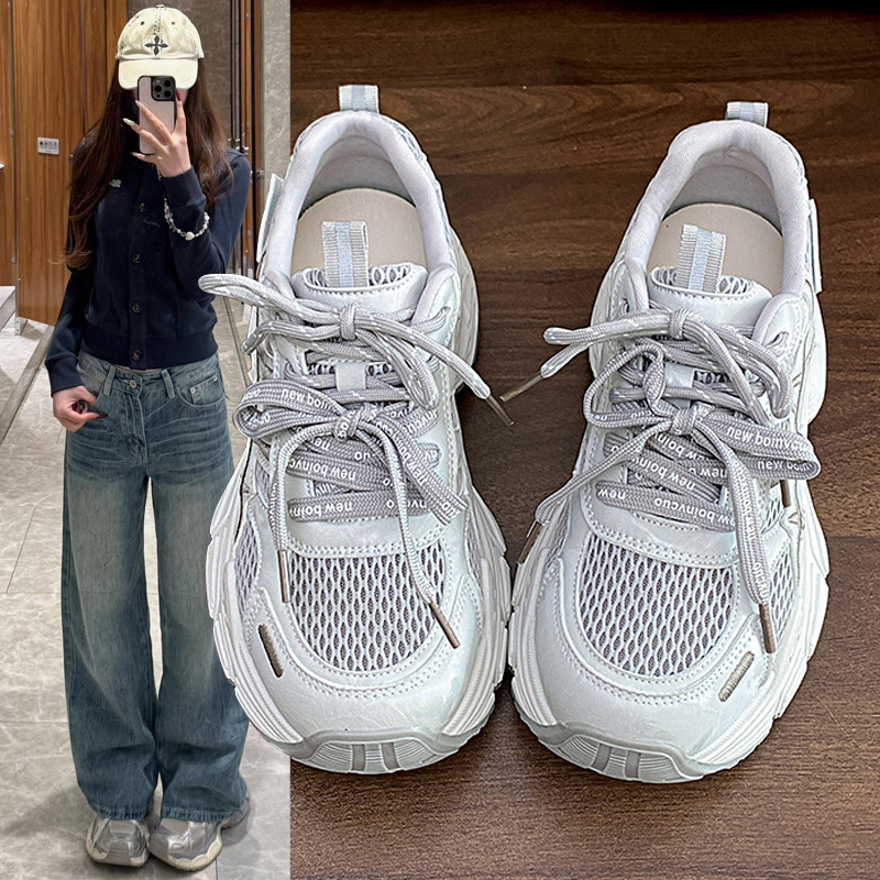 复古老爹鞋女2026夏季新款厚底增高轻便透气网面显脚小休闲运动鞋