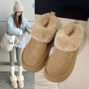 厚底皮毛一体保暖雪地靴子女鞋2025新款秋冬季加绒加厚毛毛鞋棉鞋