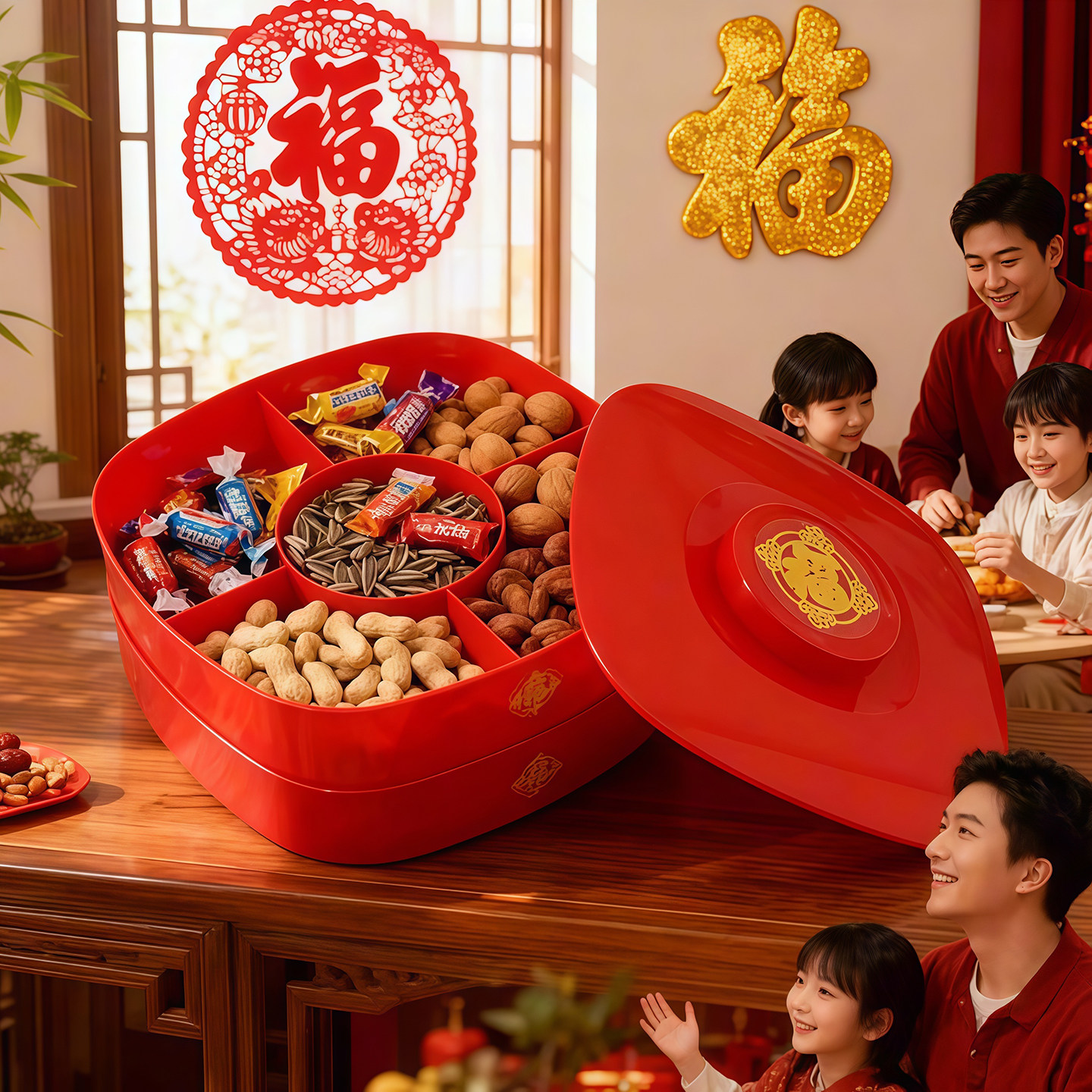 果盘家用客厅茶几水果盘糖果双层干果盒新年喜庆瓜子零食收纳盒