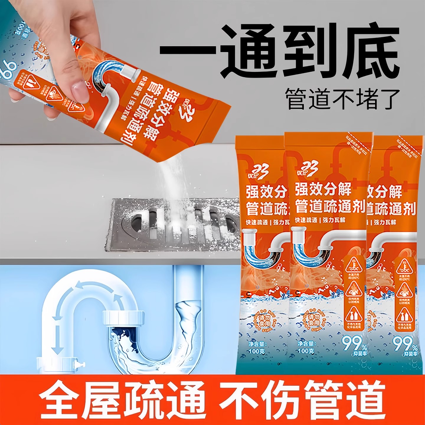 管道疏通剂强力溶解堵塞除臭神器