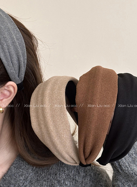 日常外戴宽边发卡发箍女2025新款秋冬高颅顶灰色发带红色头箍头饰