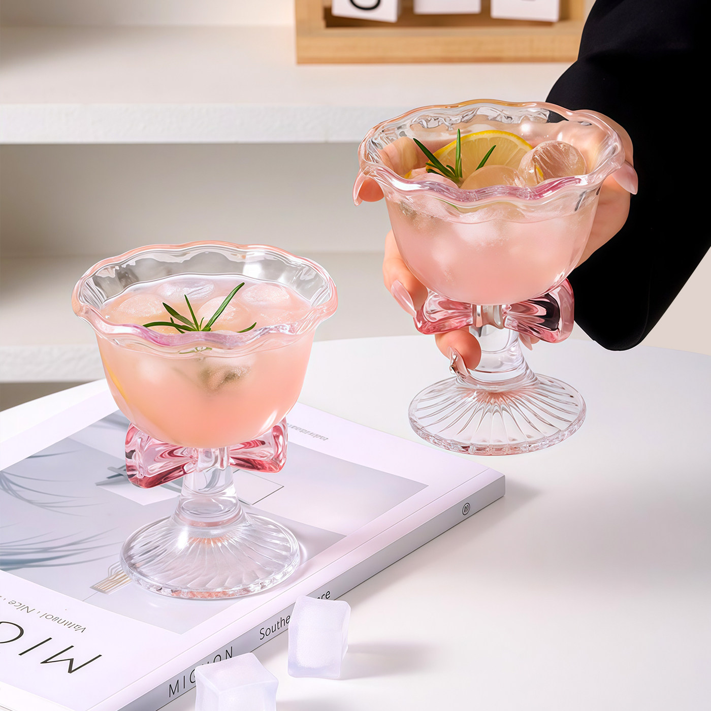 高颜值网红蝴蝶结玻璃杯冰淇淋杯