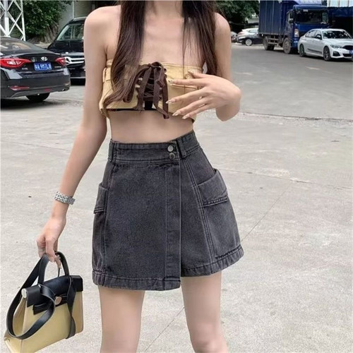 高腰不规则牛仔短裤女夏季设计感休闲显瘦设计感小众a字半身裙裤