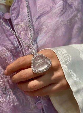 缅甸玻璃种佛公翡翠吊坠天然白冰弥勒佛玉吊坠高冰玉佛玉坠正品女