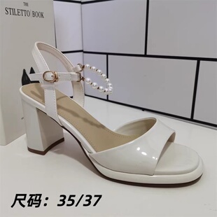 女鞋 百搭特价 夏季 时尚 清仓 防水台高跟中空一字扣带凉鞋 外贸断码