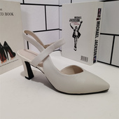 女鞋 时尚 夏季 外贸真皮断码 高跟鞋 侧空包头一字带凉鞋 百搭特价 清仓