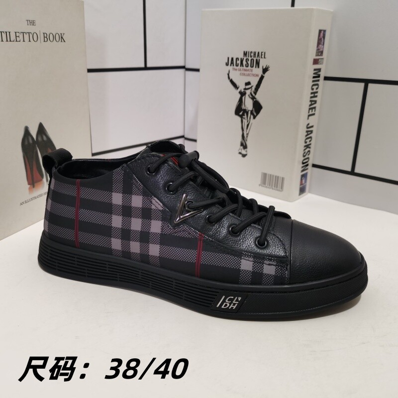外贸真皮断码男鞋松紧带高帮单鞋