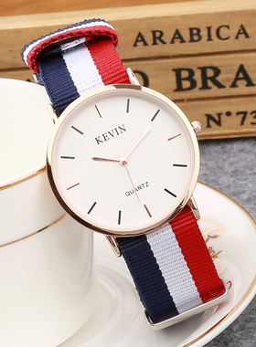 时尚帆布带防水男士手表韩版简约初高中学生男款女款复古休闲运动